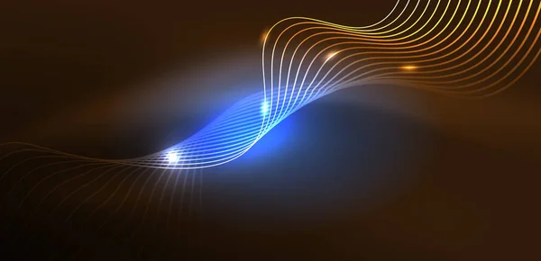 Leuchtend Leuchtende Neonwellen Neonlicht Oder Lasershow Elektrische Impulse Hochspannungsleitungen Techno — Stockvektor