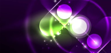 Soyut parlak neon ışıklı tekno daireler arka planı