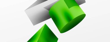 Vektör 3d soyut arkaplan. Şekiller 3 boyutlu üçgen ve silindir. Duvar kağıdı, afiş, arkaplan veya iniş için moda tekno iş şablonu