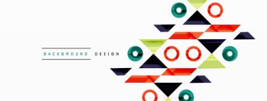 Renkli üçgenler ve soyut çemberler. Duvar kağıdı, afiş, arkaplan, iniş sayfası, duvar sanatı, davetiye, baskılar, posterler için tasarım