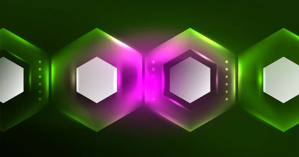 Abstraktní Ilustrace Vektoru Neonu Pozadí Šestiúhelníku — Stockový vektor