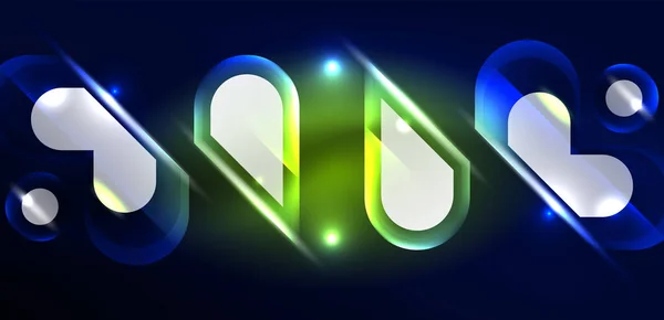 Abstraktní Pozadí Zářící Neonové Světlo Geometrických Tvarů Vesmírné Kosmické Nebo — Stockový vektor