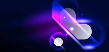 Soyut arkaplan parlayan neon ışıklı geometrik şekiller. Duvar kağıdı, bayrak, arkaplan, kart, kitap illüstrasyonu, iniş sayfası için uzay kozmik ya da sihirli enerji vektör duvar kağıdı