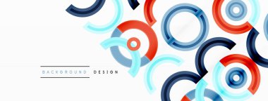 Çemberler, ızgara desenli soyut bir arka planda düzenlenir ve çeşitli renklerin gölgeleri de dahil olmak üzere farklı renk aralıklarına sahiptir. Duvar kağıdı, afiş, sunum, arkaplan şablonu