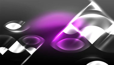 Soyut arka plan tekno neon parlayan daire şekilleri ve ışık efektli yuvarlak elemetler. Duvar kağıdı, afiş, arkaplan, iniş sayfası, duvar resimleri, davetiyeler, posterler için yüksek teknoloji tasarımı