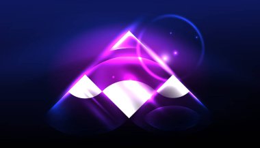 Soyut arka plan vektörü neon parlayan geometrik elementler. Duvar kağıdı, afiş, arkaplan, iniş sayfası, duvar resimleri, davetiyeler, posterler için yüksek teknoloji tasarımı