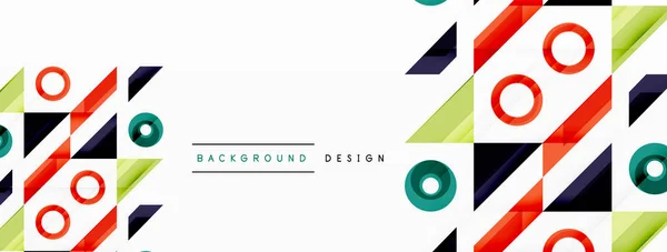 カラフルな三角形と円の抽象的な背景 バナー ランディングページ 壁アート 招待状 プリント ポスターのデザイン — ストックベクタ