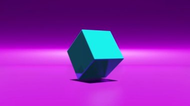 Tek dönen küp 3d animasyon grafikleri. Geometrik döngüsel canlandırma arkaplanı