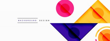 Renkli üçgenler ve soyut çemberler. Duvar kağıdı, afiş, arkaplan, iniş sayfası, duvar sanatı, davetiye, baskılar, posterler için tasarım