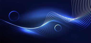 Neon lazer hatları, daire dalgaları soyut arkaplan. Neon ışığı ya da lazer gösterisi, elektrik akımı, güç hatları, tekno kuantum enerji dürtüsü, parlayan sihirli dinamik çizgiler.