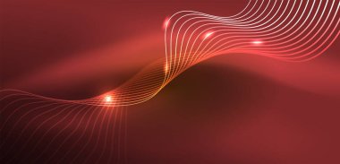 Parlak neon dalgalar. Neon ışığı ya da lazer gösterisi, elektrik akımı, güç hatları, tekno kuantum enerji dürtüsü, parlayan sihirli dinamik çizgiler.