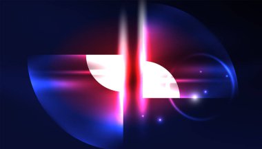 Soyut arka plan vektörü neon parlayan geometrik elementler. Duvar kağıdı, afiş, arkaplan, iniş sayfası, duvar resimleri, davetiyeler, posterler için yüksek teknoloji tasarımı