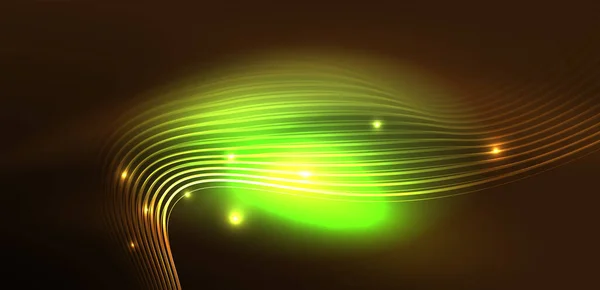 Parlak Neon Dalgalar Neon Işığı Lazer Gösterisi Elektrik Akımı Güç — Stok Vektör