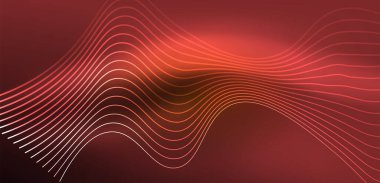 Parlak neon dalgalar. Neon ışığı ya da lazer gösterisi, elektrik akımı, güç hatları, tekno kuantum enerji dürtüsü, parlayan sihirli dinamik çizgiler.