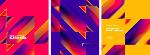 Векторний Набір Абстрактних Геометричних Постерних Фонів Різнокольорових Фігур Рідкими Кольорами — стоковий вектор