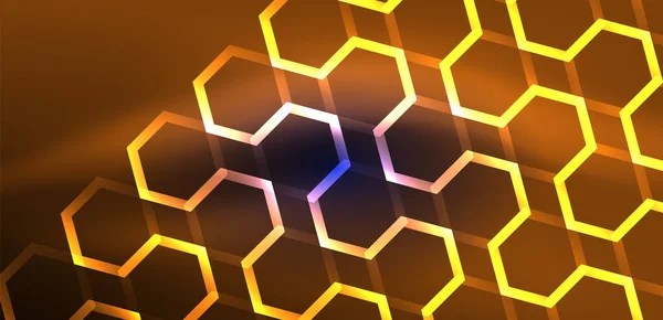 Hexagon Abstrakt Bakgrund Techno Glödande Neon Hexagon Former Vektor Illustration — Stock vektor