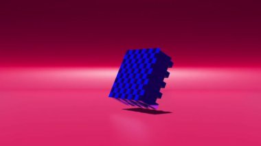 Tek dönüşlü küp şekil kutusu 3d animasyon hareketi grafikleri. Geometrik döngüsel canlandırma arkaplanı