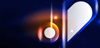 Soyut arkaplan parlayan neon ışıklı geometrik şekiller. Duvar kağıdı, bayrak, arkaplan, kart, kitap illüstrasyonu, iniş sayfası için uzay kozmik ya da sihirli enerji vektör duvar kağıdı