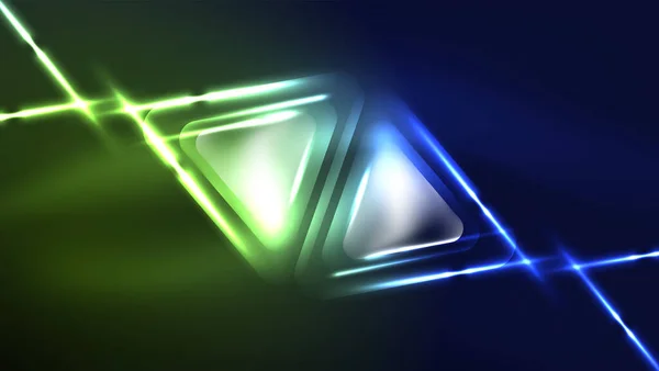 Techno Neon Dreiecke Mit Lichteffekten Dunkeln — Stockvektor