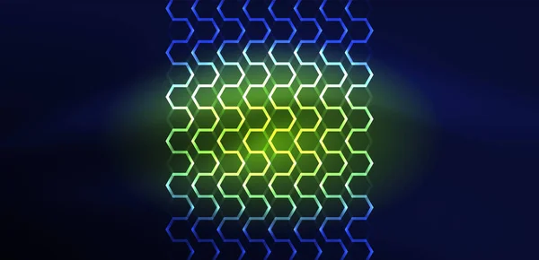 Hexagon Fundo Abstrato Techno Brilhante Neon Hexágono Formas Vetor Ilustração — Vetor de Stock