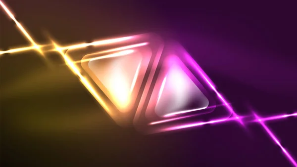 Techno Neon Trianglar Med Ljuseffekter Mörkret — Stock vektor