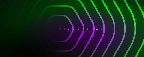 Neon Glanzende Zeshoeken Abstracte Achtergrond Technologie Energie Ruimte Licht Concept — Stockvector