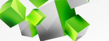 3d vector abstract background. Flying cubes composition. Trendy techno business template for wallpaper, banner, background or landing