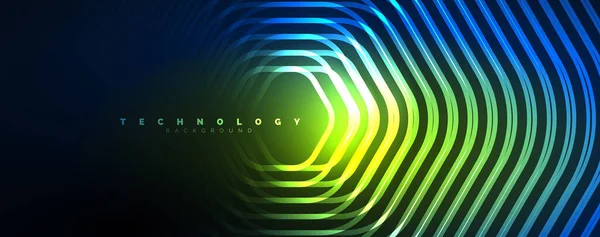 Techno Brillant Hexagones Fond Abstrait Concept Lumière Espace Technologie Énergie — Image vectorielle