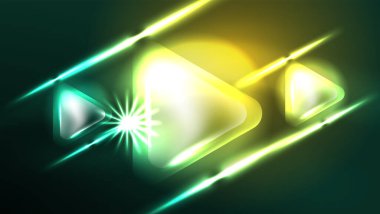 Dijital Neon Soyut Arkaplan, Üçgenler ve Işıklar Geometrik Tasarım Şablonu