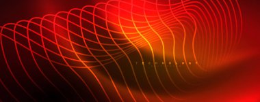 Parlak neon dalgalar, dinamik elektrik hareketi, enerji ya da hız kavramı. Duvar kağıdı, afiş, arkaplan, broşür, katalog, kapak, broşür