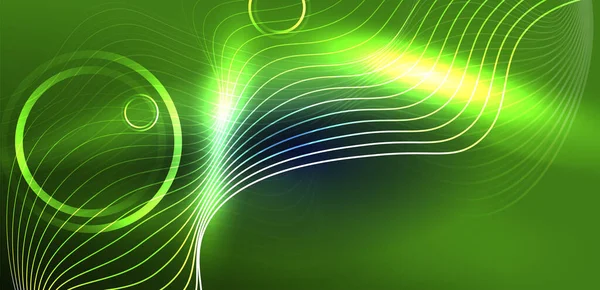 Neonowe Linie Laserowe Kręgi Fal Abstrakcyjne Tło Neonowe Światło Lub — Wektor stockowy