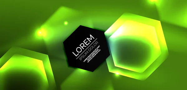Hexagon Elvont Háttér Techno Izzó Neon Hatszög Formák Vektor Illusztráció — Stock Vector
