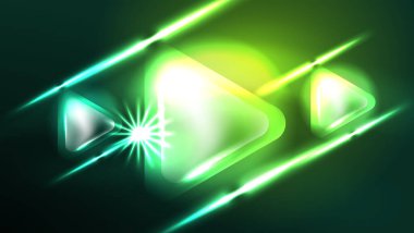 Dijital Neon Soyut Arkaplan, Üçgenler ve Işıklar Geometrik Tasarım Şablonu