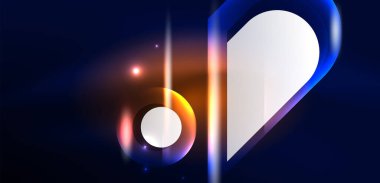 Soyut arkaplan parlayan neon ışıklı geometrik şekiller. Duvar kağıdı, bayrak, arkaplan, kart, kitap illüstrasyonu, iniş sayfası için uzay kozmik ya da sihirli enerji vektör duvar kağıdı