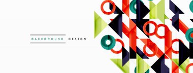Renkli üçgenler ve soyut çemberler. Duvar kağıdı, afiş, arkaplan, iniş sayfası, duvar sanatı, davetiye, baskılar, posterler için tasarım