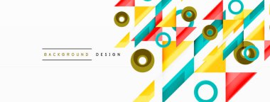 Renkli üçgenler ve soyut çemberler. Duvar kağıdı, afiş, arkaplan, iniş sayfası, duvar sanatı, davetiye, baskılar, posterler için tasarım