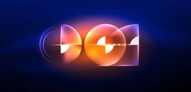 Soyut arka plan, parlak parlak neon rengi elementler ve daireler. Duvar kağıdı, bayrak, arkaplan, kart, kitap illüstrasyonu, iniş sayfası için tekno fütüristik vektör ilülasyonu