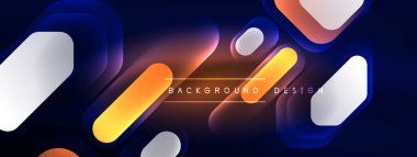 Parlayan neon geometrik elementler soyut arkaplan. Neon ışığı ya da lazer gösterisi, elektrik akımı, güç hatları, tekno kuantum enerji dürtüsü, parlayan sihirli dinamik çizgiler.