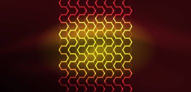 Soyut arka plan tekno neon altıgenleri. Duvar kağıdı, afiş, arkaplan, iniş sayfası, duvar resimleri, davetiye, baskılar, posterler için yüksek teknoloji vektör ilüstrasyonuName