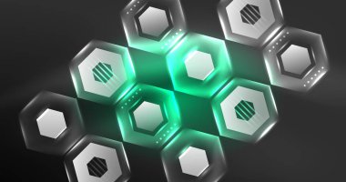 Neon altıgen arka plan. Duvar kağıdı, afiş, arkaplan, iniş sayfası, duvar resimleri, davetiyeler, posterler için yüksek teknoloji tasarımı