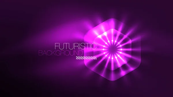 Leuchtende Neon Sechsecke Dunklen Raum Digitale Technologie Cyberspace Hallo Tech — Stockvektor