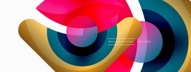 Renkli geometrik şekilli soyut arkaplan. Yuvarlak şekilli, daire ve çizgilerle çok güzel bir arka plan. Geometrik tasarım. Vektör illüstrasyonu