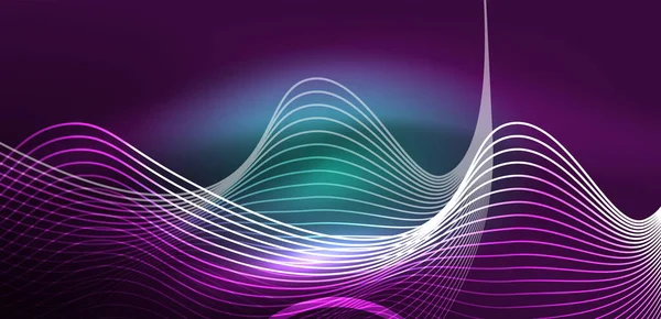 Neon Lines Waves Abstract Background Techno Glowing Neon Shapes Vector — Stock Vector
