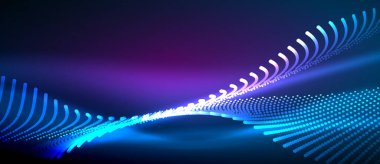 Pürüzsüz ve şık bir tasarım. Mavi pürüzsüz neon bir dalga. Karanlık bir arkaplanda parlıyor.