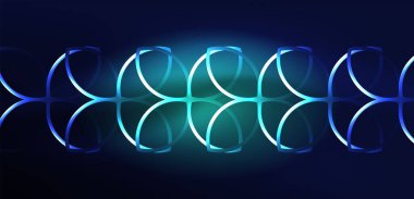 Neon lazer hatları, daire dalgaları soyut arkaplan. Neon ışığı ya da lazer gösterisi, elektrik akımı, güç hatları, tekno kuantum enerji dürtüsü, parlayan sihirli dinamik çizgiler.