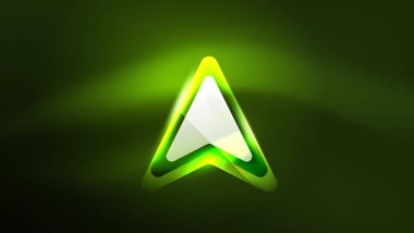 Soyut arka plan iniş sayfası, geometrik şekil koyu arkaplanda parlayan neon ışıkla aydınlatılmış. Gelecekçi şehir ışıkları konsepti