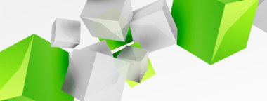 3d küp vektör soyut arkaplan. 3d kare şeklindeki temel geometrik elementlerin bileşimi. Duvar kağıdı, afiş, arkaplan veya iniş için moda tekno iş şablonu