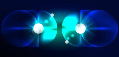 Neon ışığı parlayan daireler vektörü soyut arkaplan