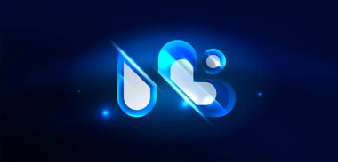 Soyut arkaplan parlayan neon ışıklı geometrik şekiller. Duvar kağıdı, bayrak, arkaplan, kart, kitap illüstrasyonu, iniş sayfası için uzay kozmik ya da sihirli enerji vektör duvar kağıdı