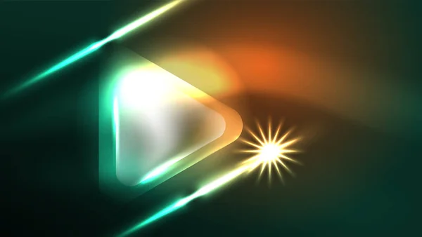 デジタルネオンアブストラクト背景 三角形とライト幾何学的デザインテンプレート — ストックベクタ